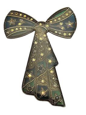 Catherine Popesco Blue Green Plique A Jour-style Rhinestone Bow Brooch J693